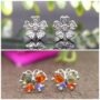 Premium Flower & Butterfly Stud Earrings – Dainty Silver Tone Set of 2 - Buy Online at Alikart