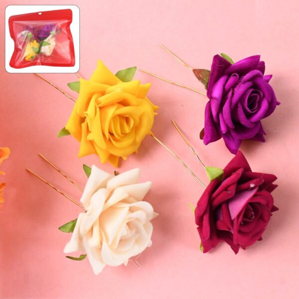 Flower Hair Pin – Vibrant Multicolor Floral Hair Accessories (4 Pcs Set)