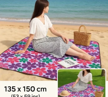 Large Picnic Mat (135×150cm) – Waterproof, Foldable Outdoor Blanket for Picnic, Beach, Camping & Travel (Random Print – Pack of 1)