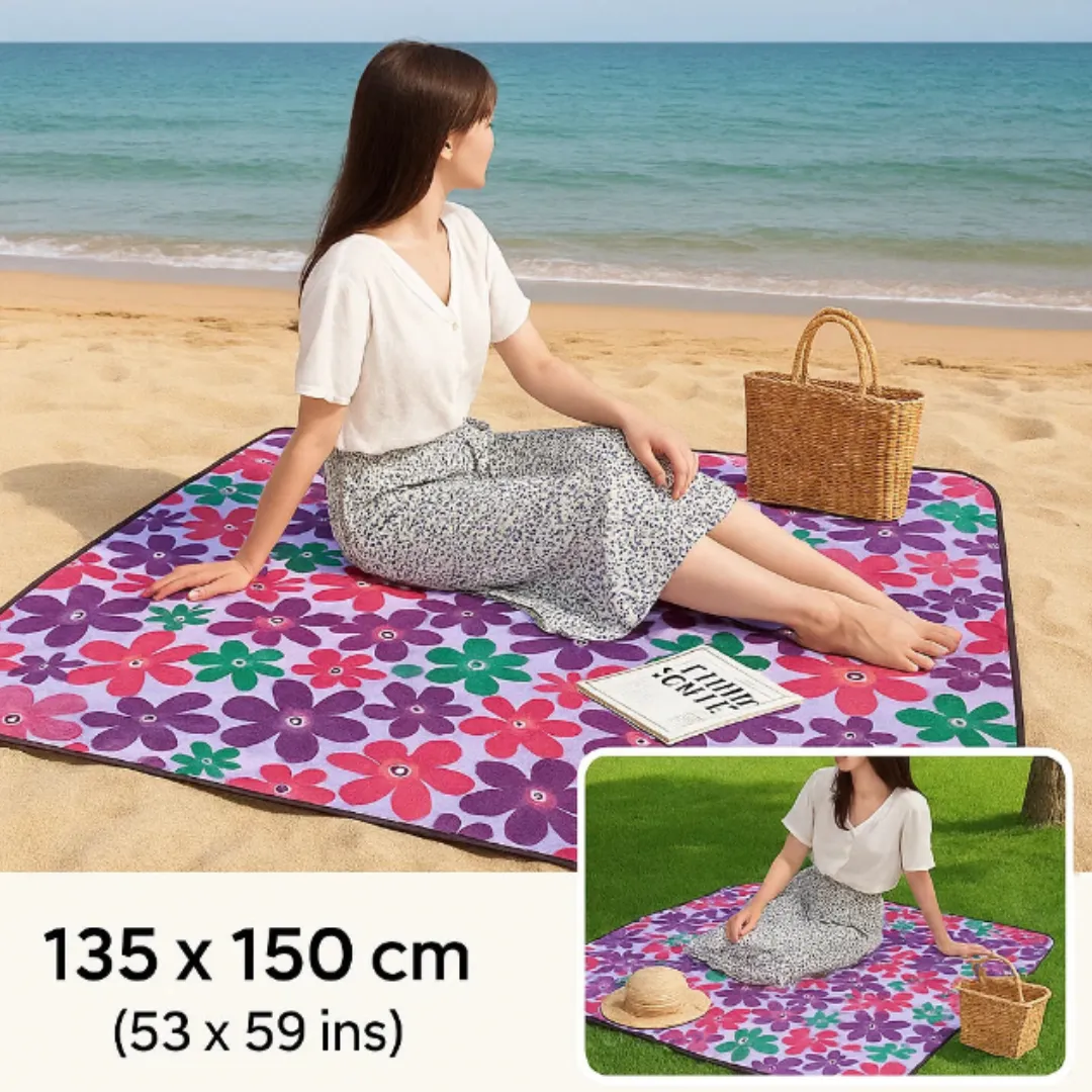 Premium Large Picnic Mat (135×150cm) – Waterproof, Foldable Outdoor Blanket for Picnic, Beach, Camping & Travel (Random Print - Pack of 1) - Buy Online at Alikart