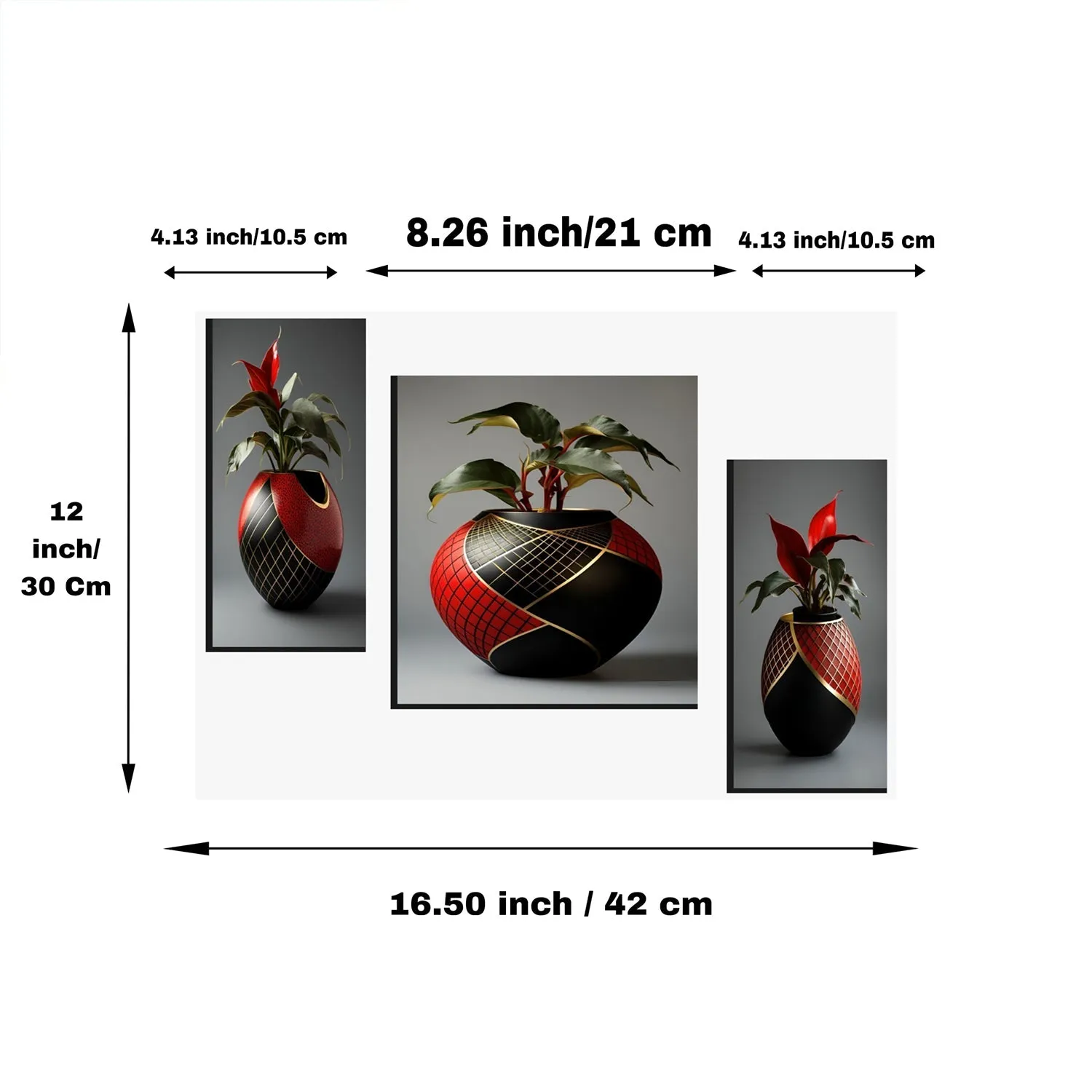 Flower Vase Wall Art – Vibrant Floral 3-Panel MDF Frame - Detailed Feature View 6