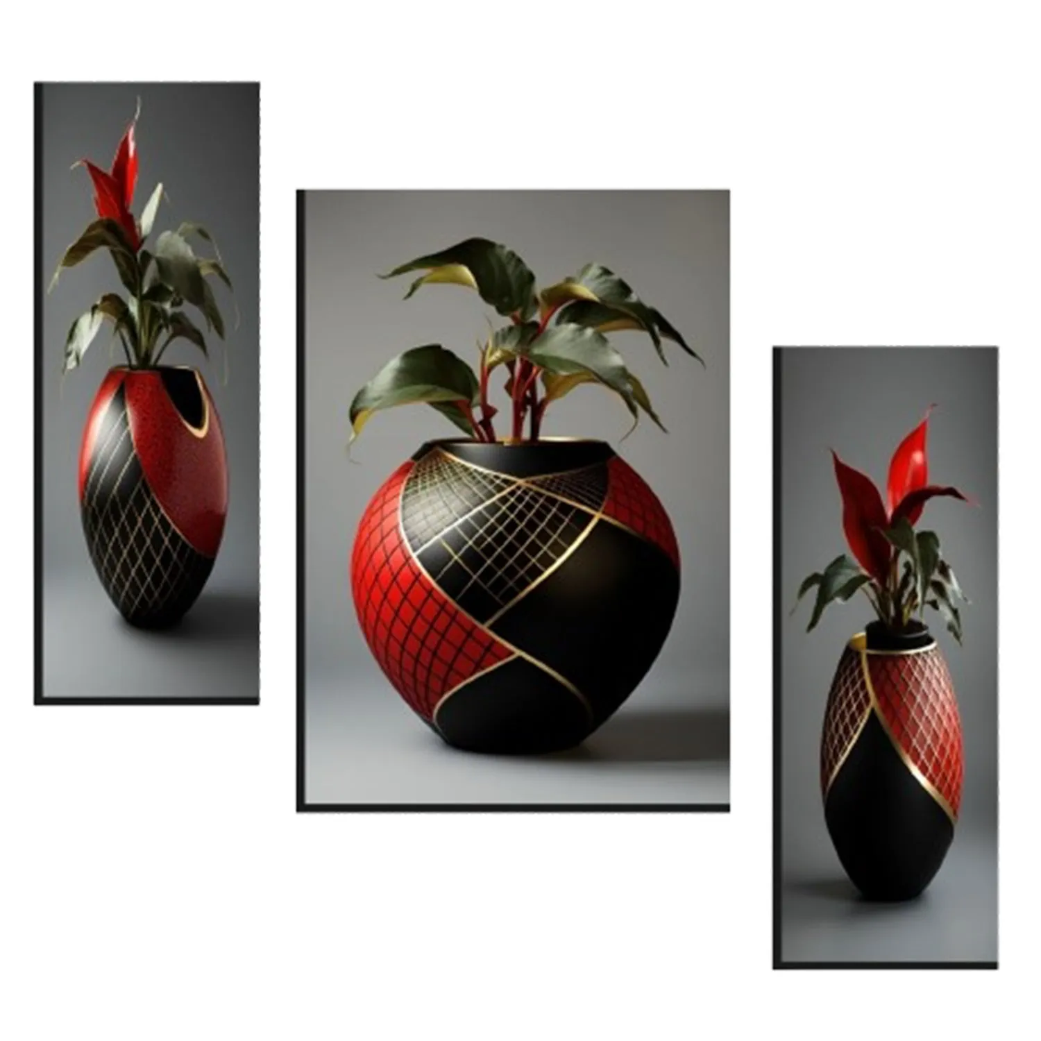 Flower Vase Wall Art – Vibrant Floral 3-Panel MDF Frame - Detailed Feature View 3