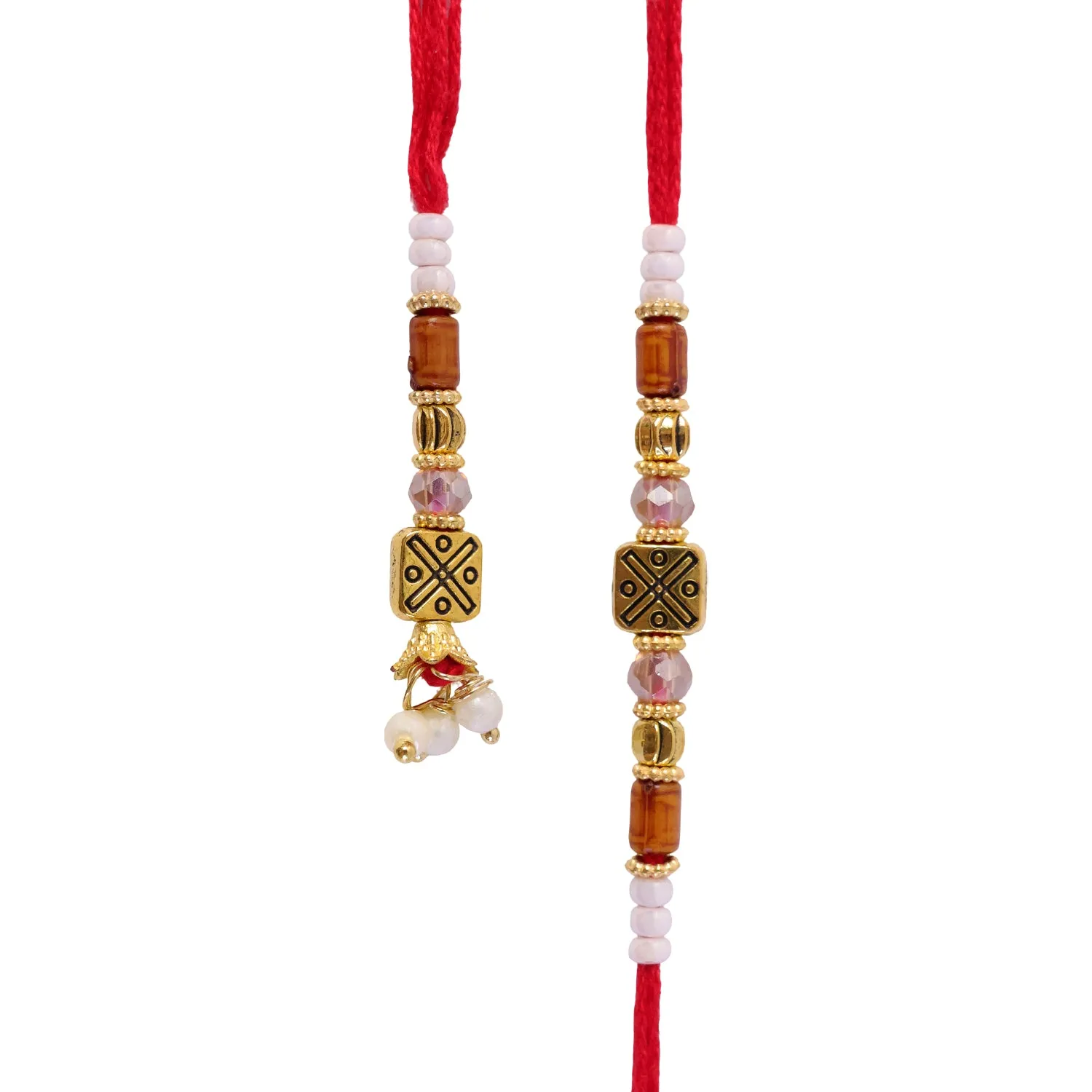 Geometric Square Bhai Bhabhi Rakhi with Square Lattice Charm and Beads for Gifting - Detailed Feature View 4
