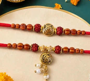 Floral Rose Design Bhai Bhabhi Rakhi with Spiral Rose and Pearl Tassel for Gifting