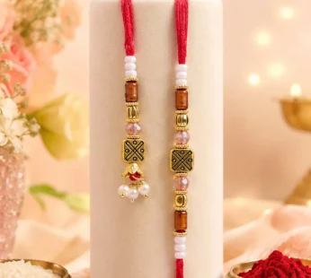 Geometric Square Bhai Bhabhi Rakhi with Square Lattice Charm and Beads for Gifting