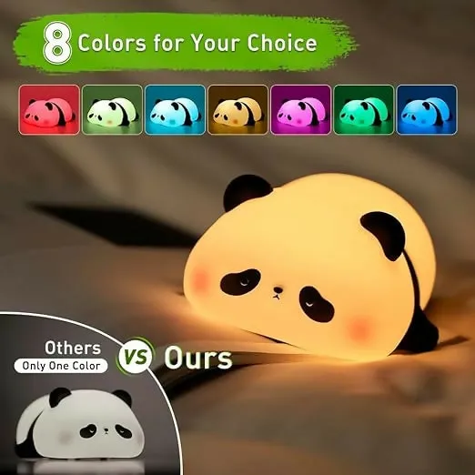 Cute Panda Silicone LED Night Lamp, USB Rechargeable Touch Bedside Light - Detailed Feature View 3