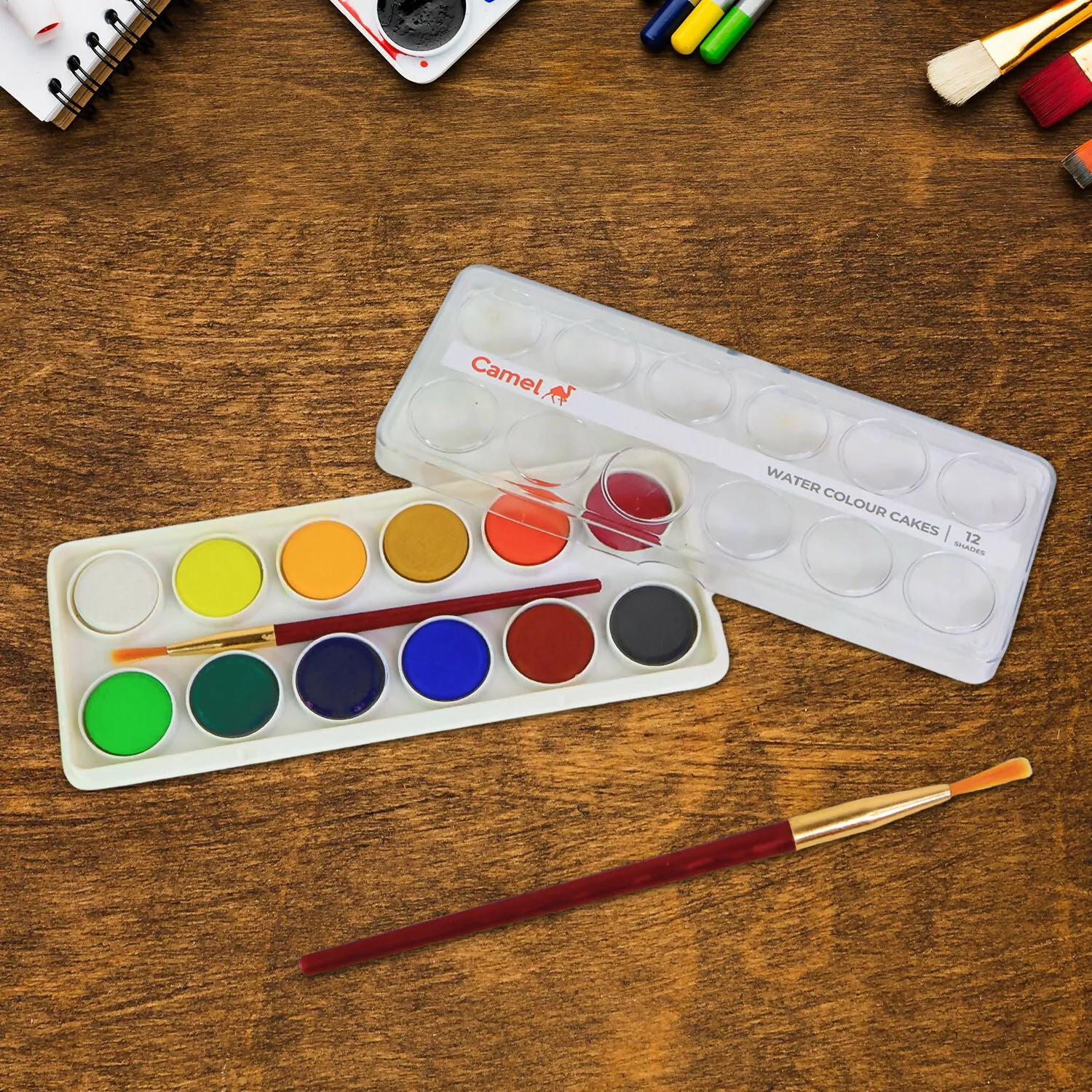 Water Colour Cakes Set – 12 Vibrant Camel Shades with Free Brush - Detailed Feature View 1