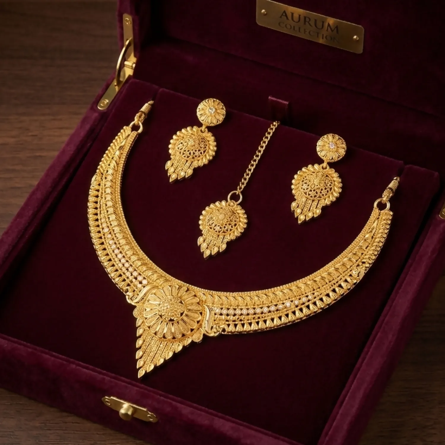 Premium Gold Plated Bridal Necklace Earring & Maang Tikka Traditional Jewellery Set for Women - Buy Online at Alikart