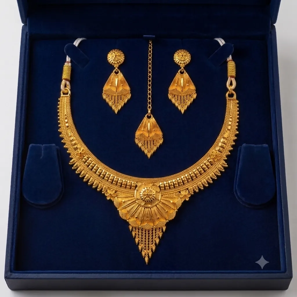 Premium 1 Gram Gold Plated Solid Hasali Temple Jewellery Necklace Set with Matching Earrings for Women - Buy Online at Alikart