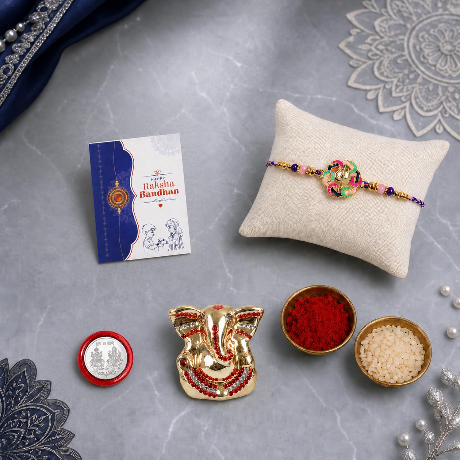 Premium Ganesh Idol Rakhi – Silver Coin Roli Chawal Raksha Bandhan Combo - Buy Online at Alikart