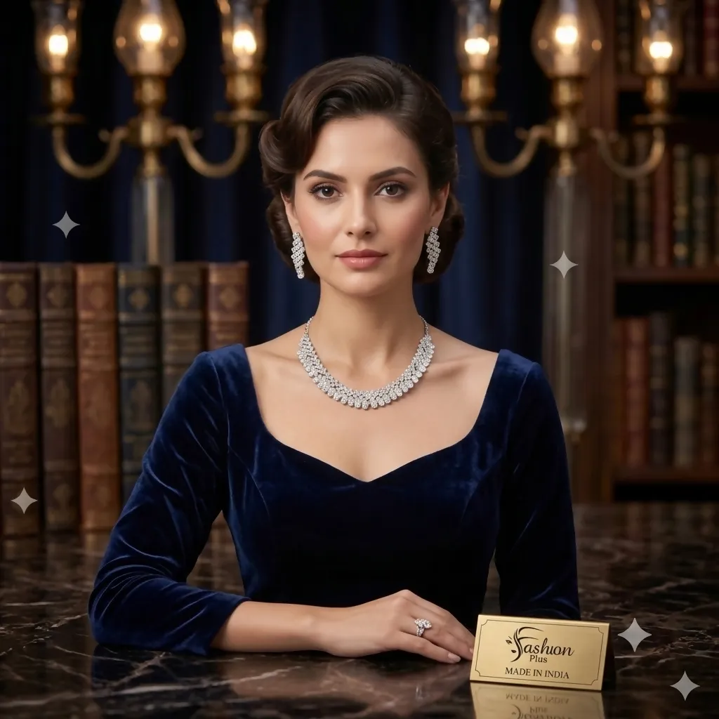Sparkling American Diamond Silver-Plated Bridal Jewellery Set | Festive and Party Wear Necklace Set - Detailed Feature View 1
