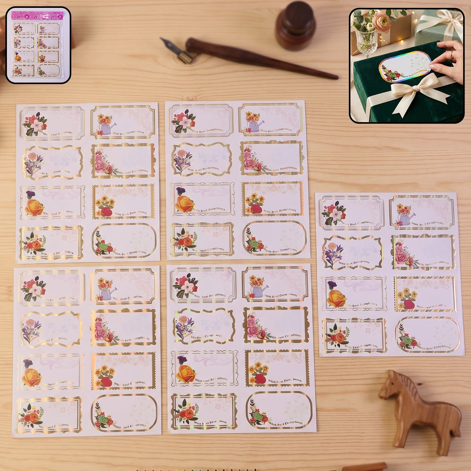 Gift Tag Stickers – Elegant Floral Gold Foil Labels for Gifting