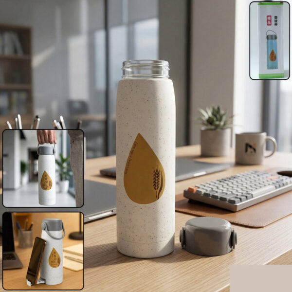 Glass Water Bottle with Phone Holder – Leakproof & Stylish Design