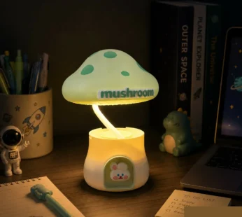 Green Cute Mushroom LED Study Lamp with USB Rechargeable Pencil Holder
