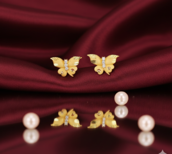Gold Butterfly Stud Earrings – Dainty & Elegant with AD Stones