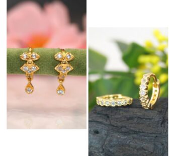 Gold Huggie Hoop Earrings Set – Elegant CZ Flower Dangle Pair