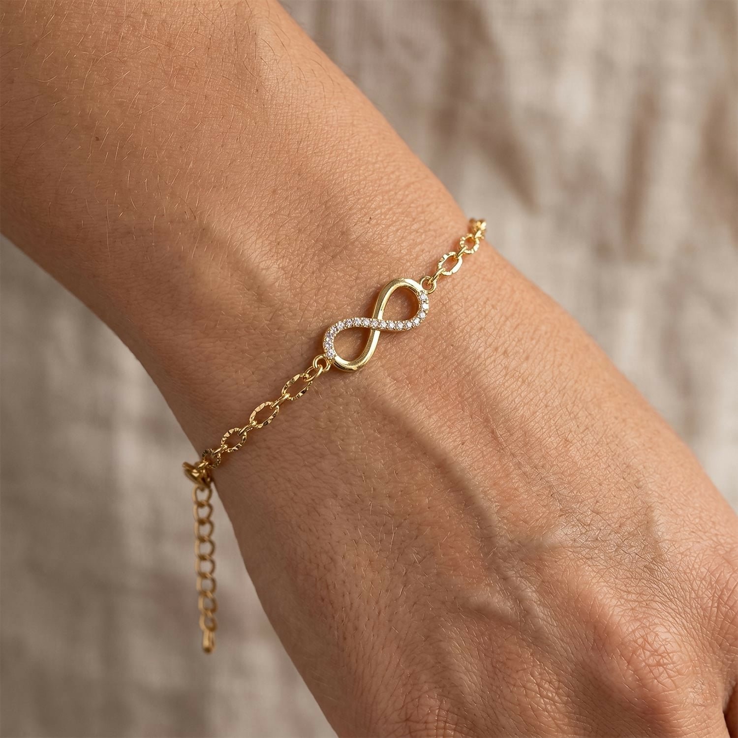 Gold Infinity Bracelet with Heart Charm – Elegant & Adjustable Fit - Detailed Feature View 3