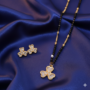 Premium Gold-Plated AD Floral Mangalsutra Set – Elegant Clover Stud Earrings - Buy Online at Alikart