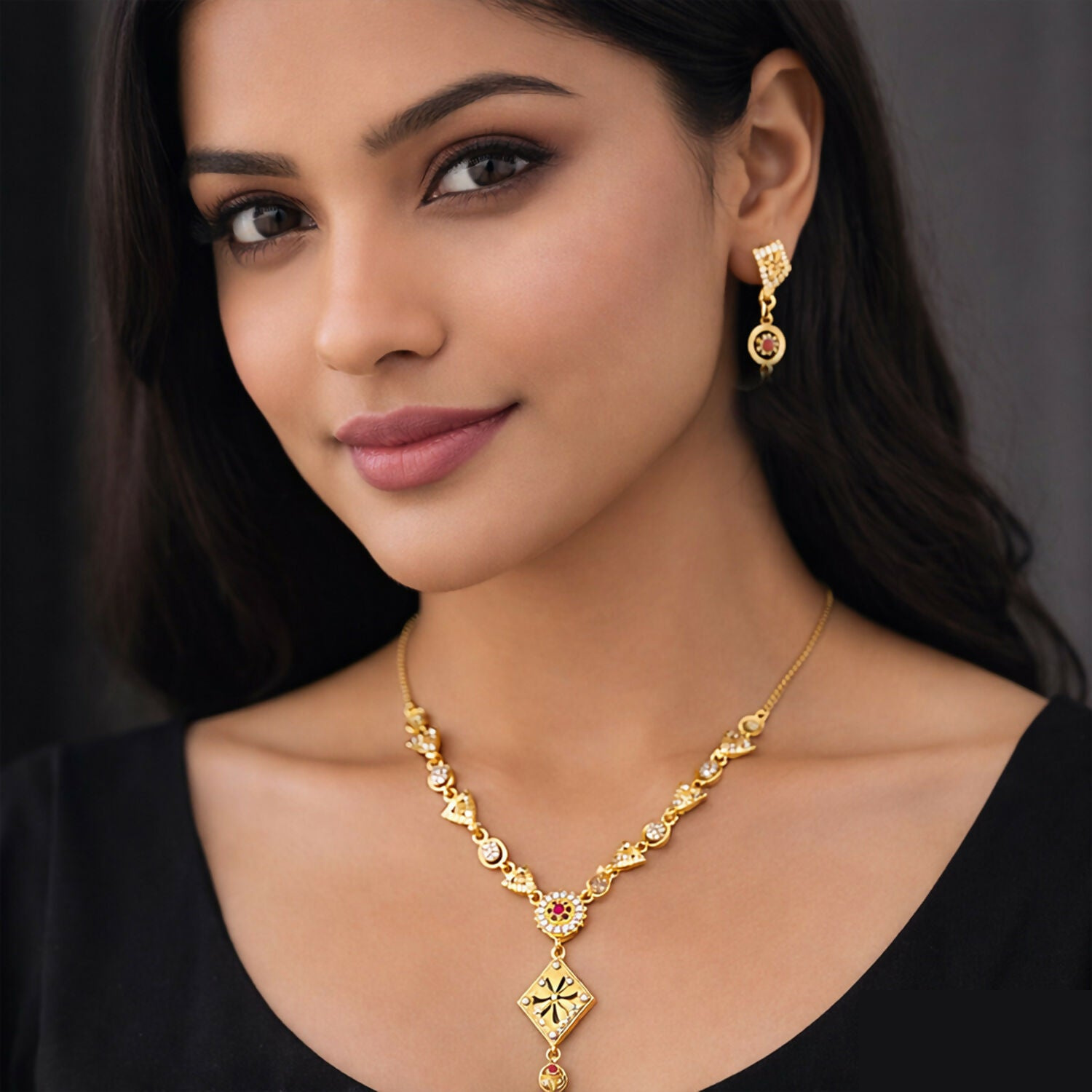 Gold-Plated Designer Necklace Set – Elegant Traditional Jewelry for Women - Detailed Feature View 1