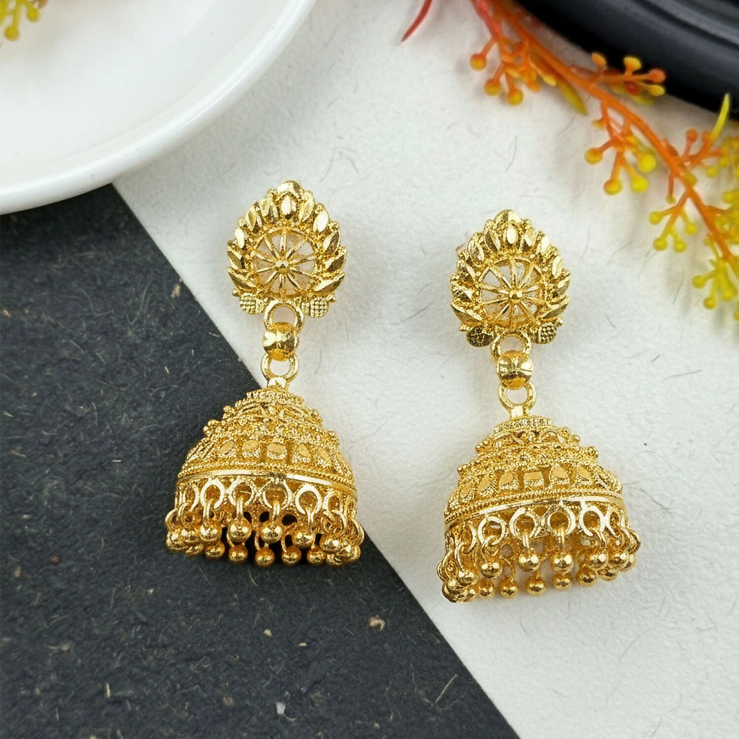 Gold Plated Ethnic Jhumka Earrings – Perfect for Festive Occasions