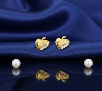 Gold Plated Heart Leaf Stud Earrings – Elegant Everyday Wear