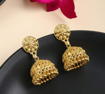 Gold Plated Jhumka Earrings – Elegant Ethnic Design for Weddings