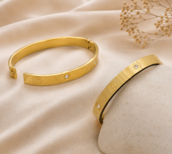 Gold Plated Kada Bracelet for Men and Women with Om Design and Stylish Finish