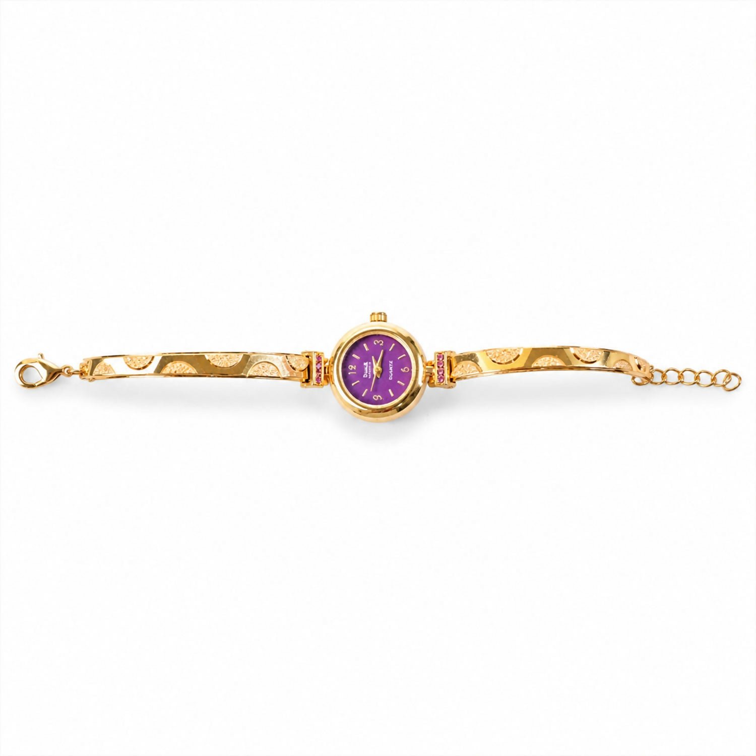 Gold Plated Purple Dial Bracelet Watch With Elegant Design For Women And Girls - Detailed Feature View 5