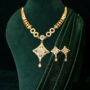 Premium Gold Plated Rhombus Floral Necklace Set with AD Accents - Buy Online at Alikart