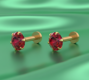 Gold plated Ruby Stud Earrings Round Cut Solitaire Flat Back for women and girls Combo Pack of 2
