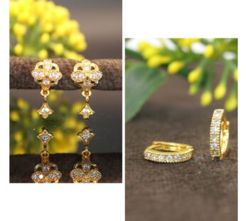 Gold Plated Zircon Earrings Set – Elegant Danglers & Huggie Hoops