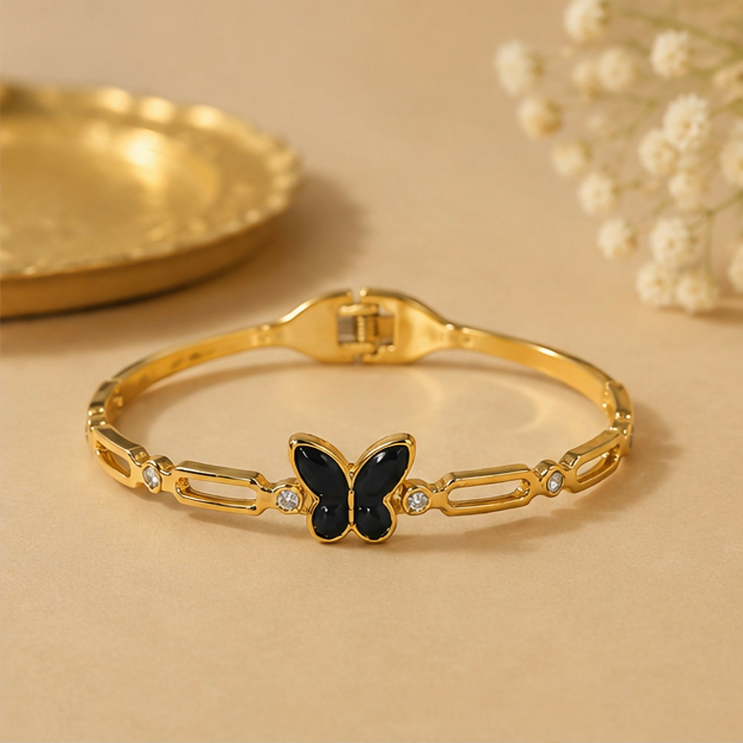 Premium Gold Tone Black Butterfly Charm Bracelet with Crystal Accents for Women and Girls - Buy Online at Alikart