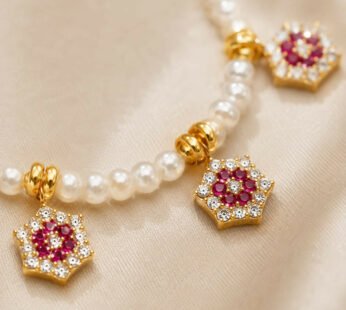 Golden-Plated Pearl Dokiya with Sparkling Flower Pendant Charms – IMITATION JEWELLERY