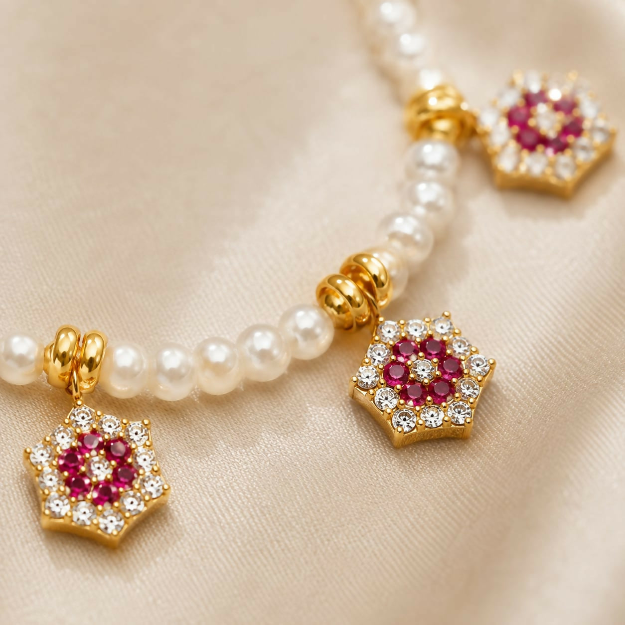 Premium Golden-Plated Pearl Dokiya with Sparkling Flower Pendant Charms - IMITATION JEWELLERY - Buy Online at Alikart
