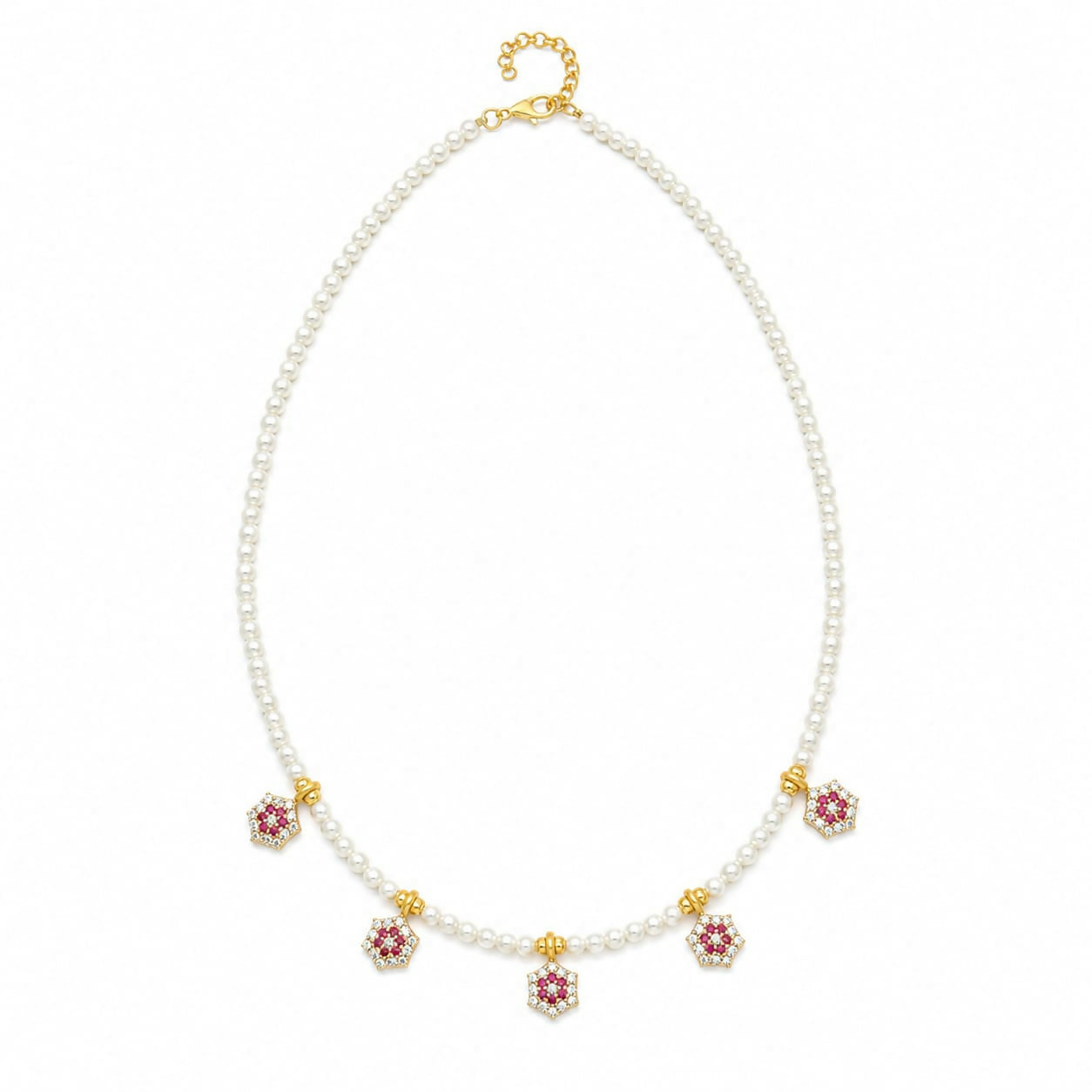 Golden-Plated Pearl Dokiya with Sparkling Flower Pendant Charms - IMITATION JEWELLERY - Detailed Feature View 4