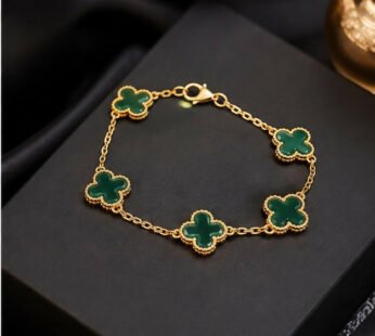 Green Clover Design Gold Tone Bracelet for Women Stylish Fashion Jewellery