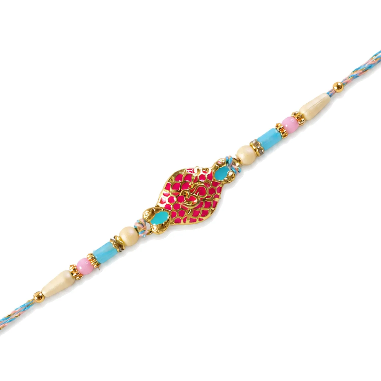 Festive Rakhi with Paisley Heart Charm, blue stones and wrist style for Gift Use - Detailed Feature View 4