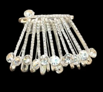 Silver Saree Pin – Elegant Diamond-Look with CZ Stones
