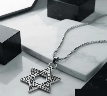 Silver Star of David Pendant Necklace Interwoven Six Point Star Design with Chain