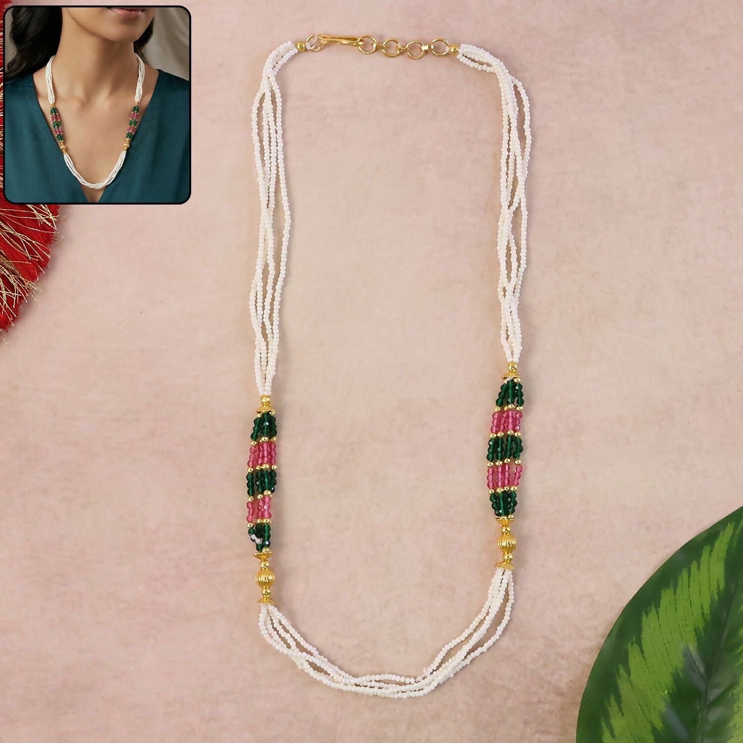 Handmade White Beaded Mala Necklace – Traditional Design for Women