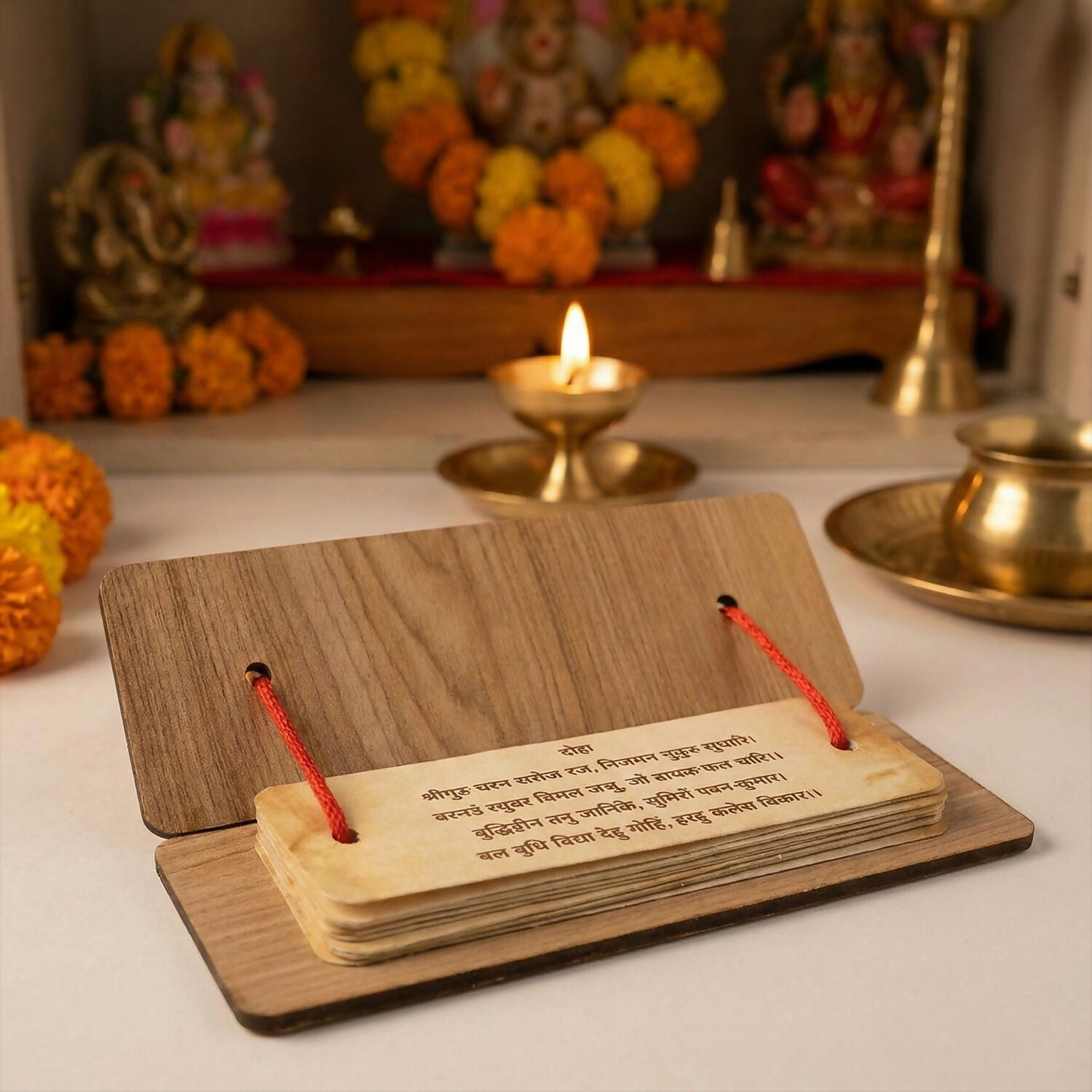 Hanuman Chalisa Flip Book – Wooden Stand for Easy Prayer - Detailed Feature View 3