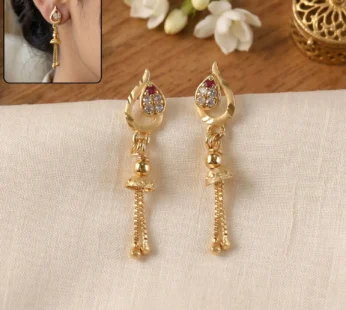 Traditional Gold-Plated Earrings – Elegant, Stone-Studded Design