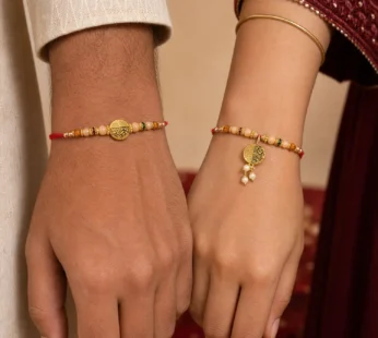 Divine Bracelet Wrist Bhai Bhabhi Rakhi with Medallion and Hand Display for Gifting