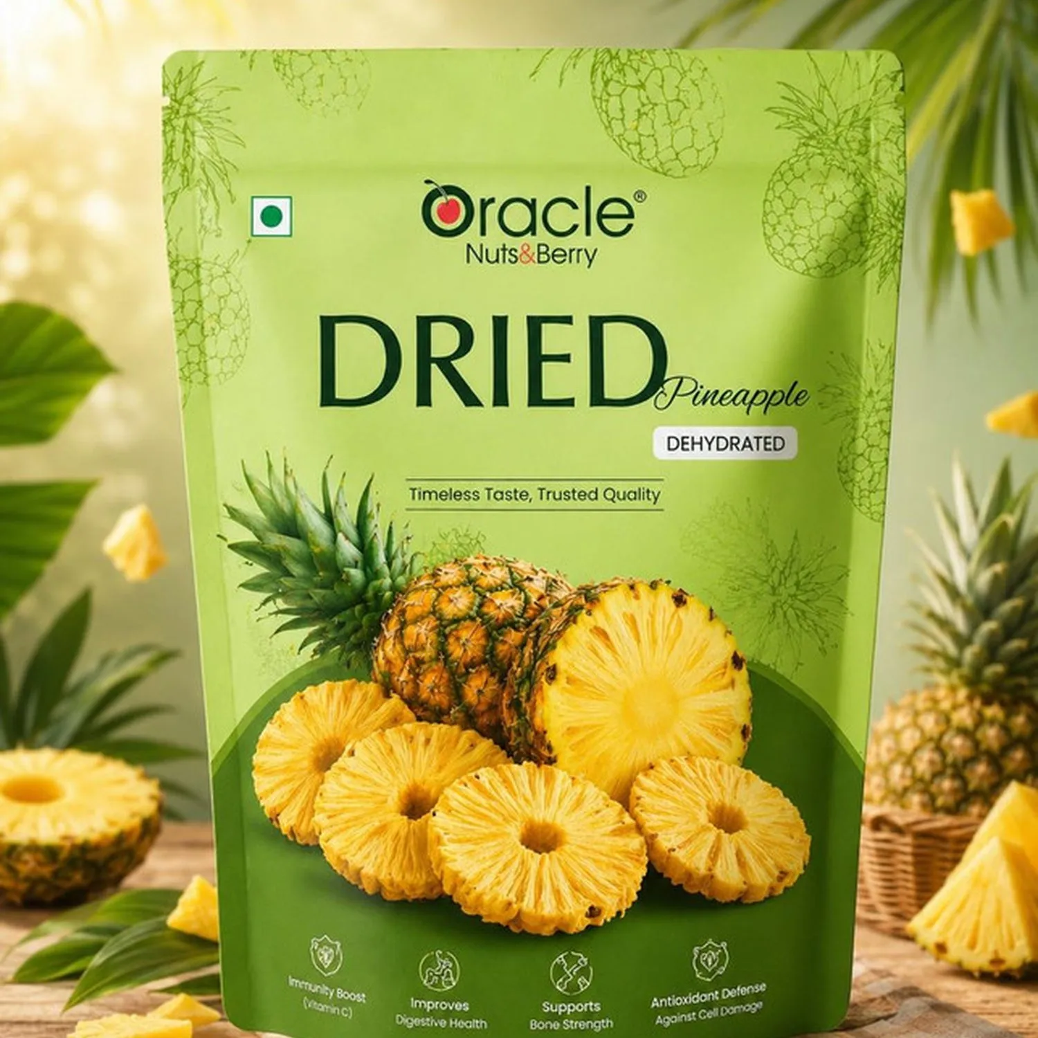 Premium Dried Pineapple Slices – Sweet & Tangy Tropical Snack, 250g - Buy Online at Alikart