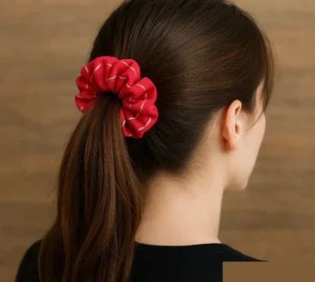 Striped Georgette Scrunchies – Soft Hair Ties for Women & Girls | Random Color Ponytail & Bun Hair Accessory (Random color-Pack of 1)