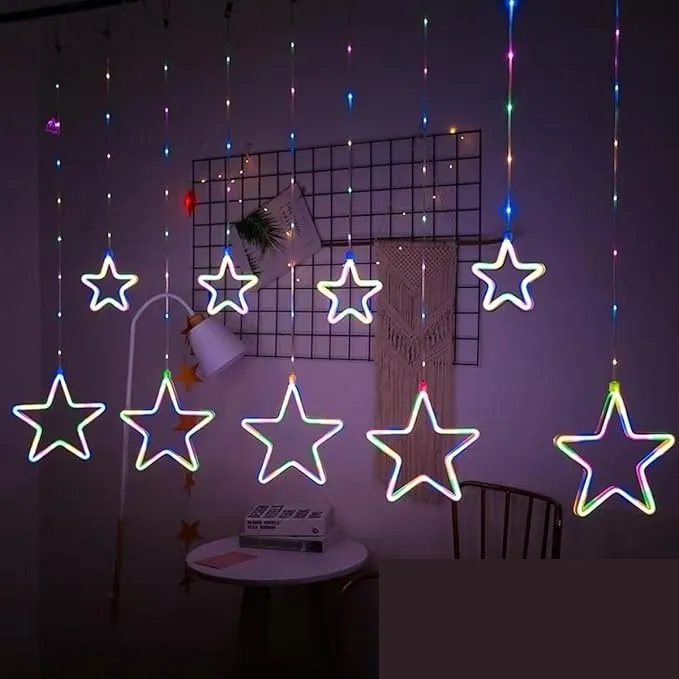 Premium Multicolor LED Neon Star Curtain String Light | 9 Neon Stars (5 Big & 4 Small Stars) - Buy Online at Alikart