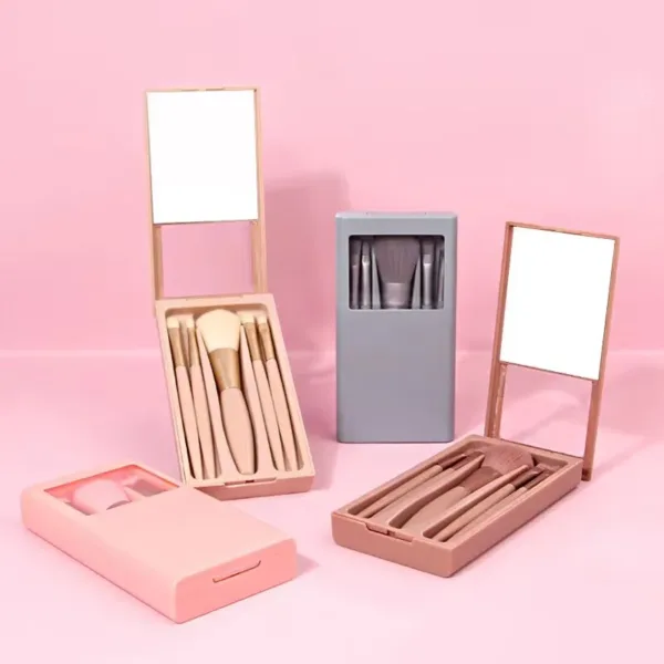 Beauty Travel Makeup Brush Set of 5 Piece – Brushes in Shell Mirror Box (Random Color-Pack of 1)