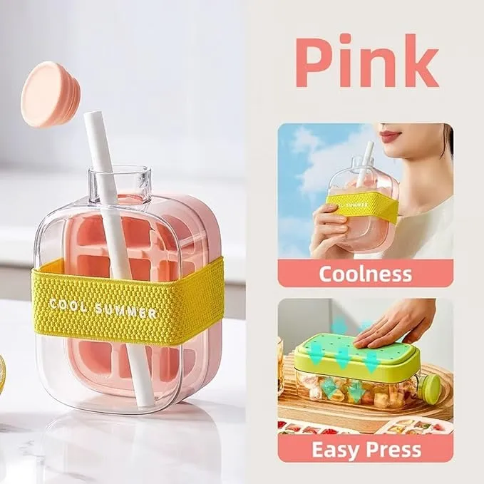 500ml Ice Cube Bottle – 2-in-1 Ice Cube Tray & Water Bottle with Straw (Random Color-Pack of 1) - Detailed Feature View 4