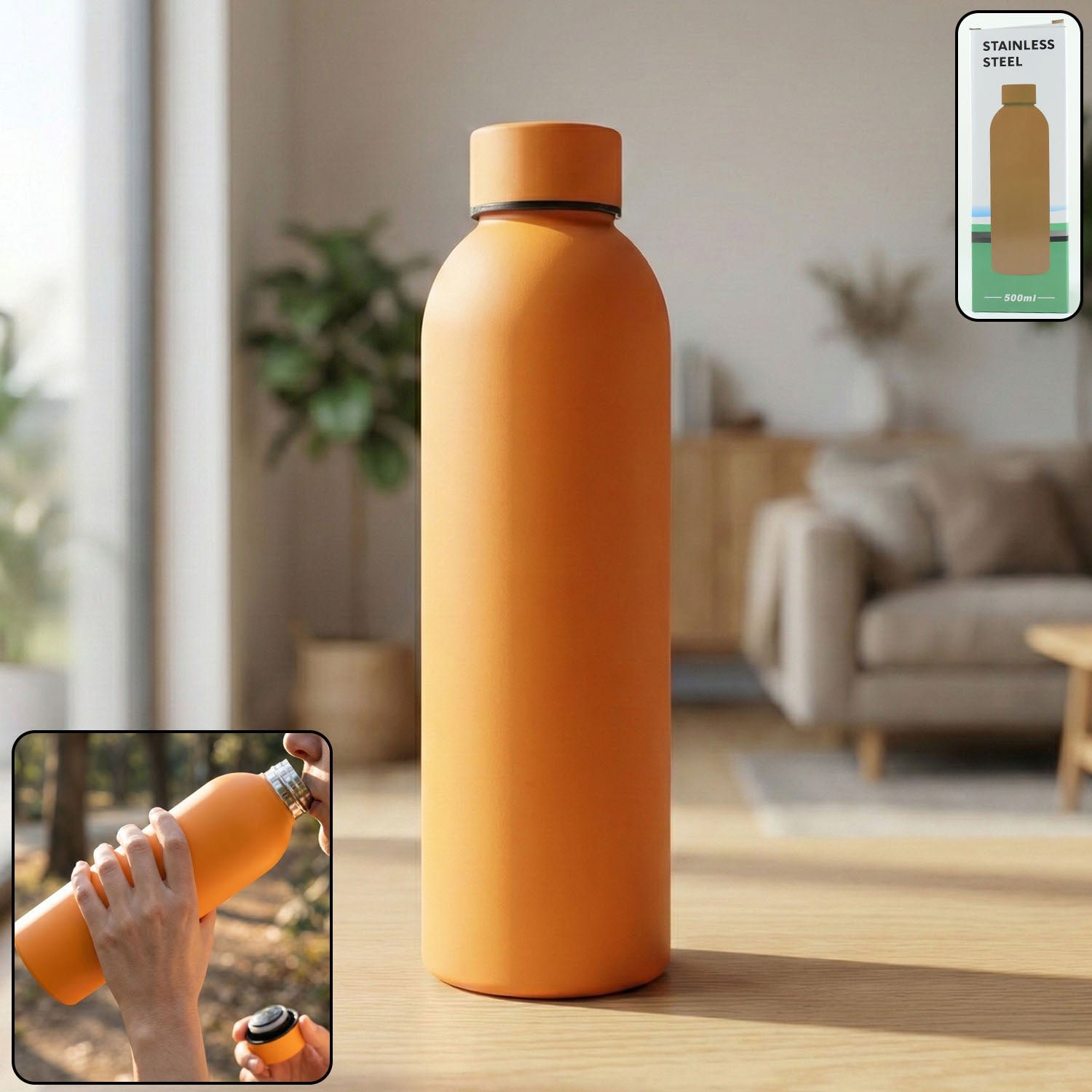 Premium Insulated Stainless Steel Water Bottle – 500ml Orange - Buy Online at Alikart
