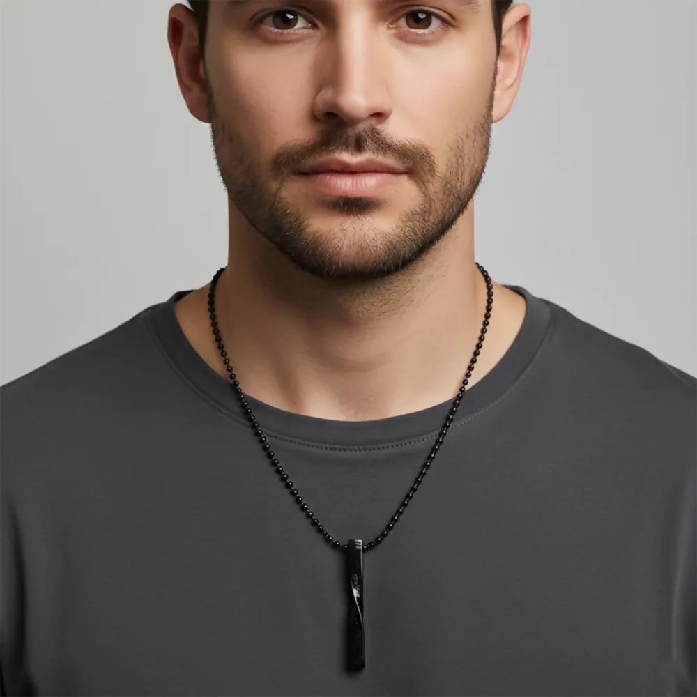 Black Twisted Bar Chain Pendant – Sleek Masculine Style - Detailed Feature View 1